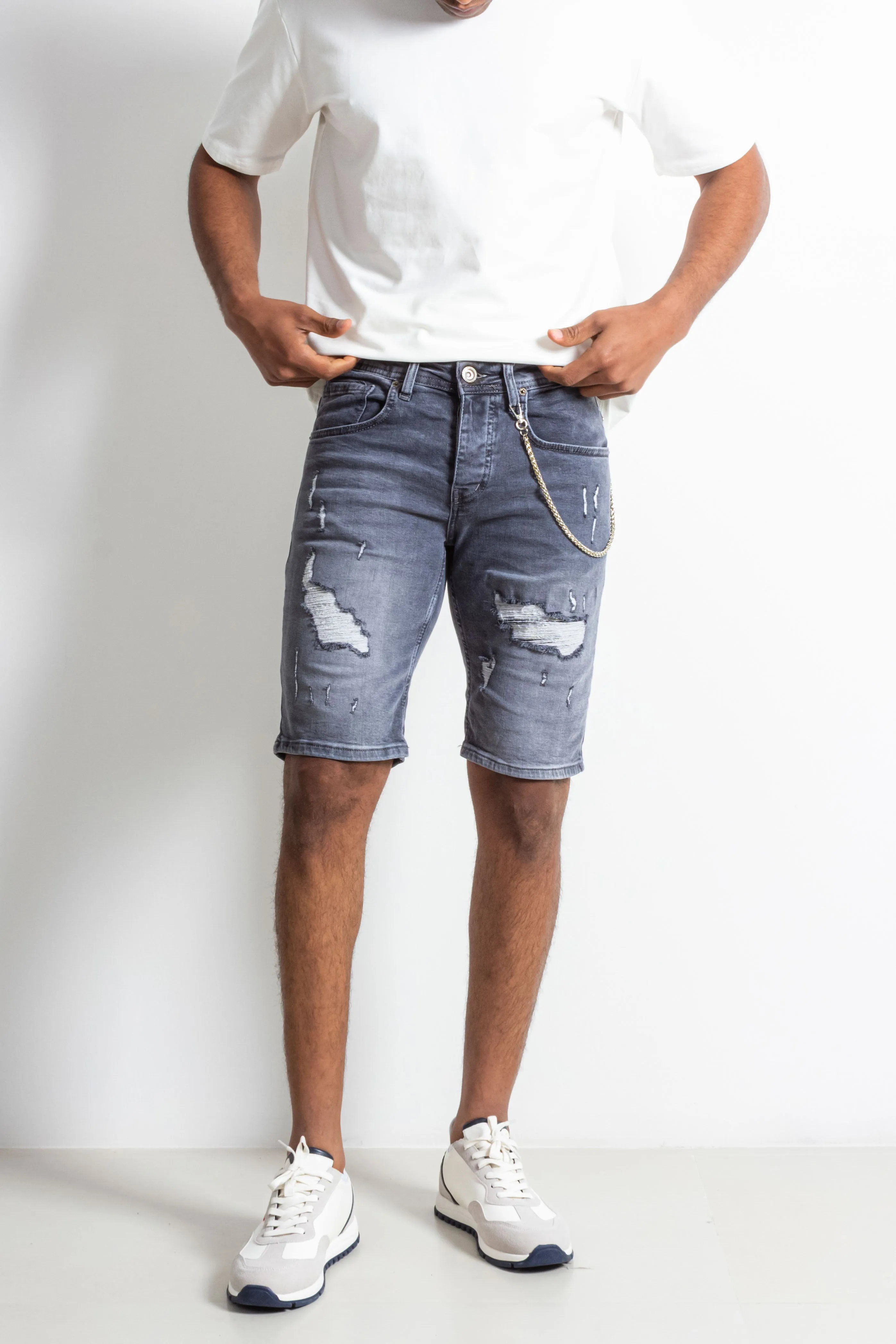 RIPPED DENIM BERMUDA SHORTS