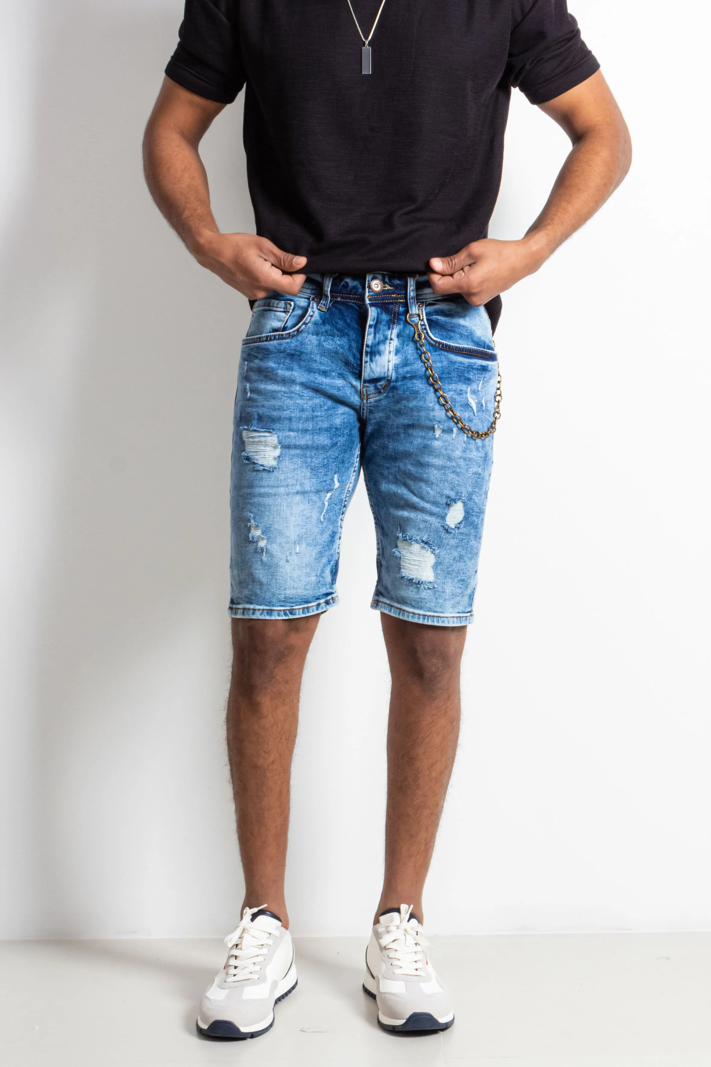 RIPPED DENIM BERMUDA SHORTS