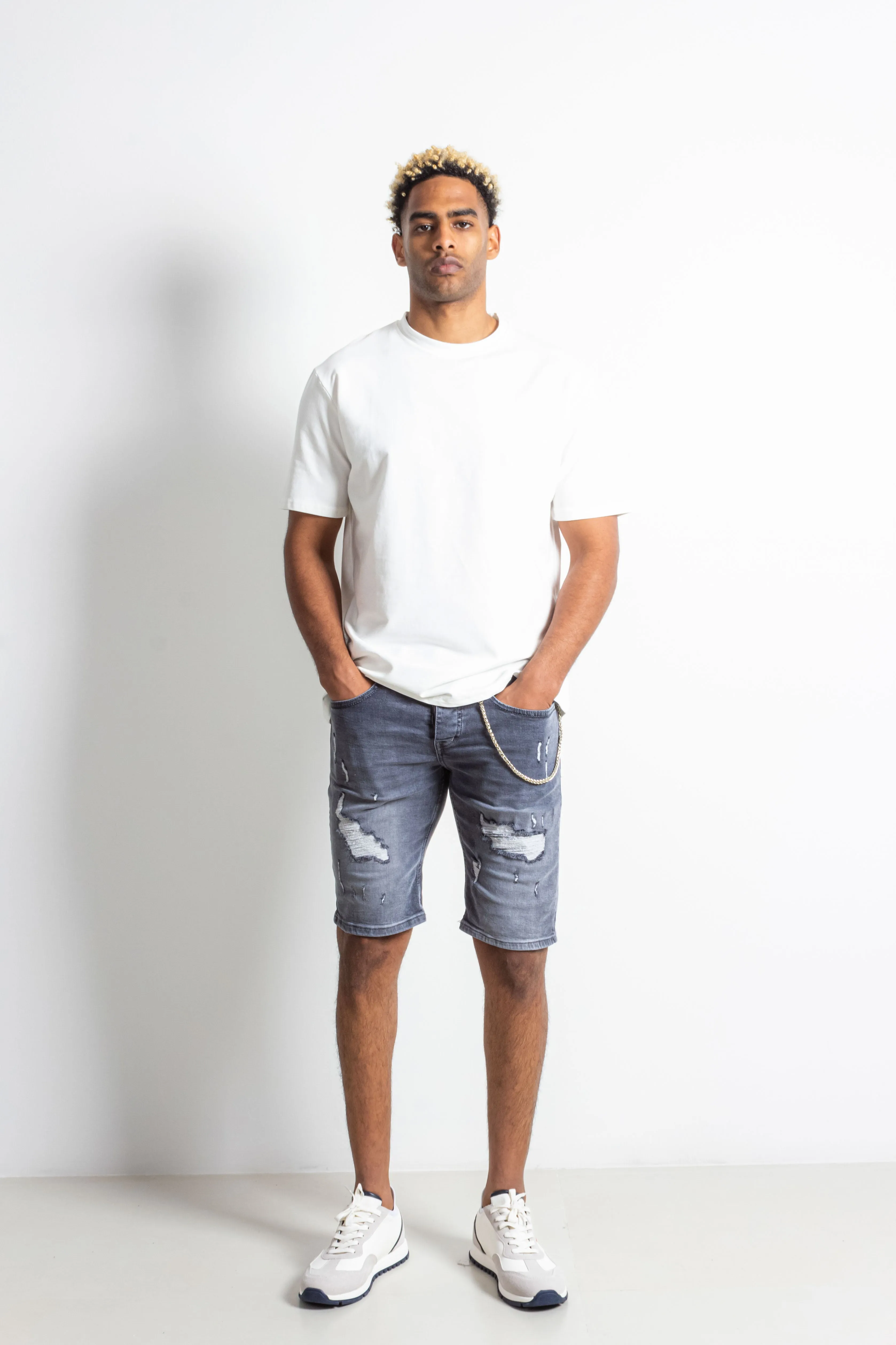 RIPPED DENIM BERMUDA SHORTS