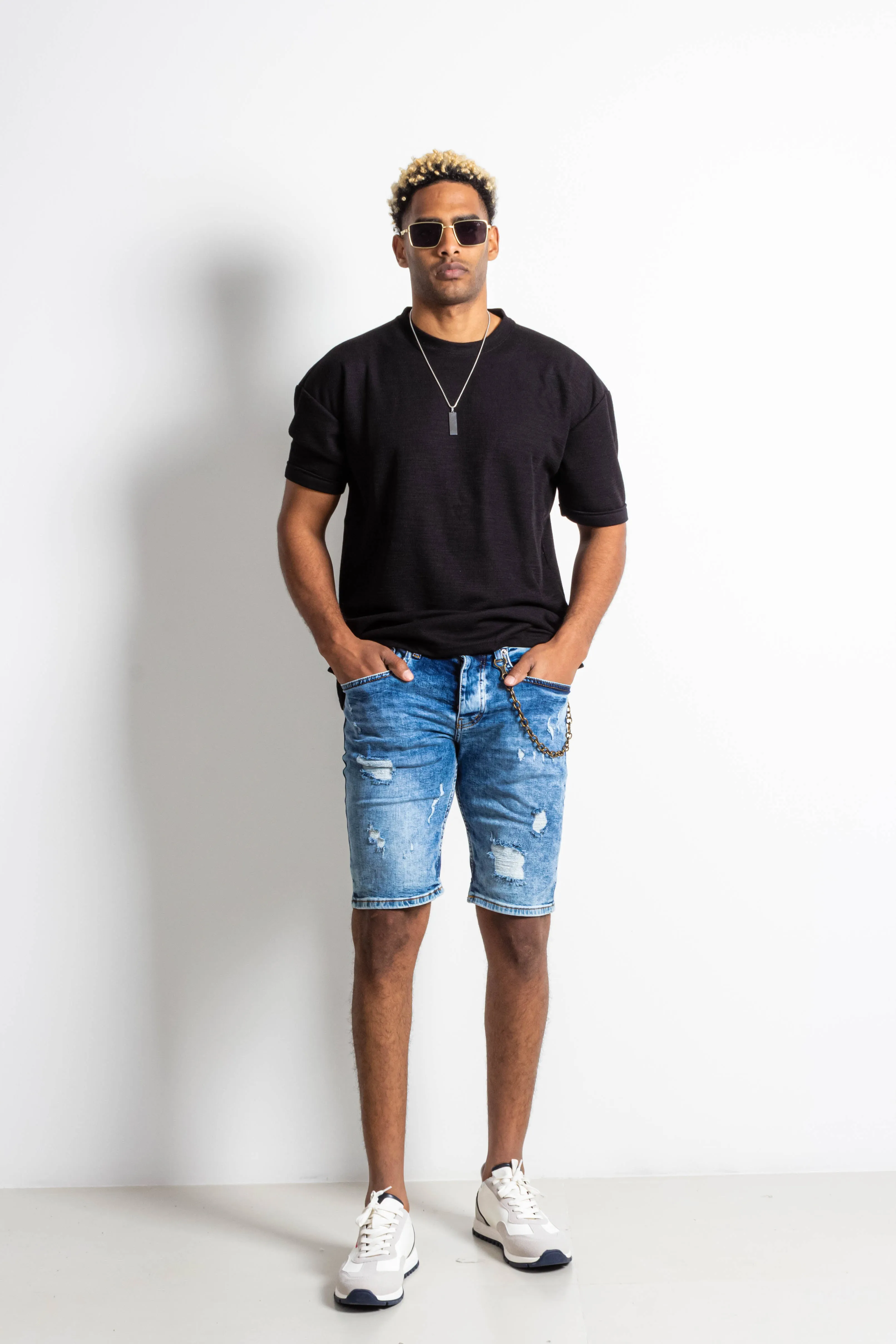 RIPPED DENIM BERMUDA SHORTS