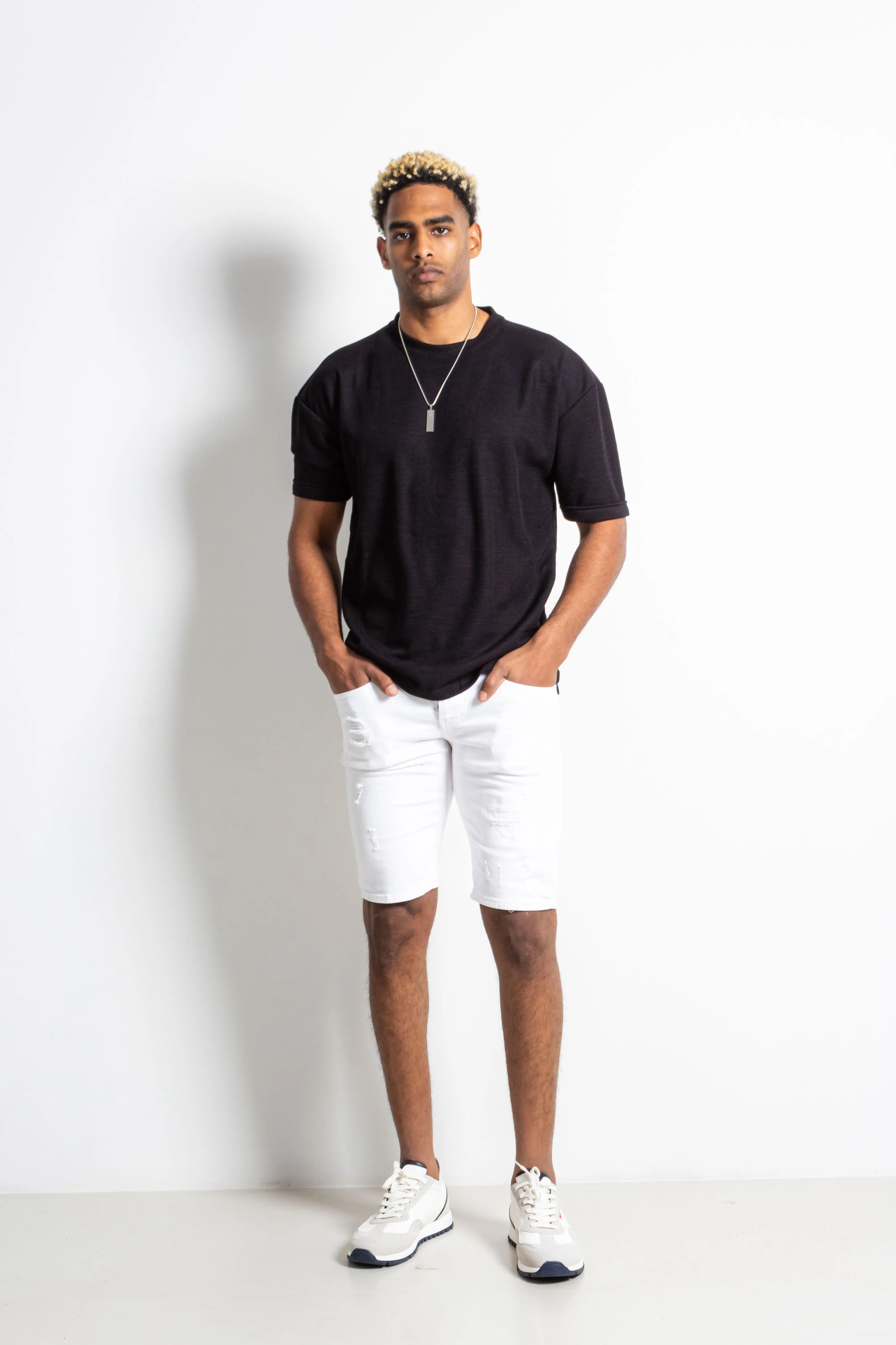 RIPPED DENIM BERMUDA SHORTS