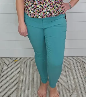 SEA GREEN HYPERSTRETCH SKINNY MID RISE PANT