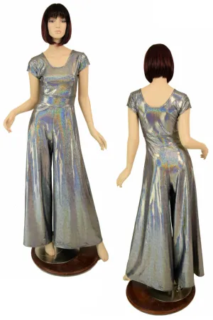 Silver Holographic Wide Leg Jumpsuit