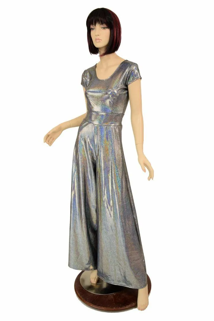 Silver Holographic Wide Leg Jumpsuit