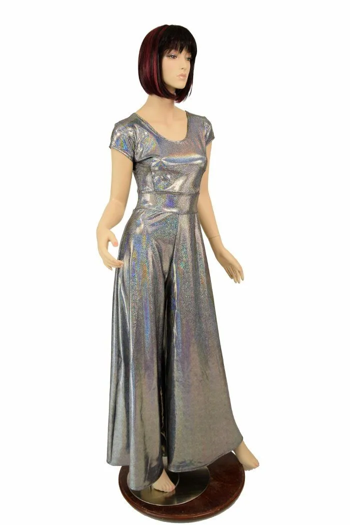 Silver Holographic Wide Leg Jumpsuit