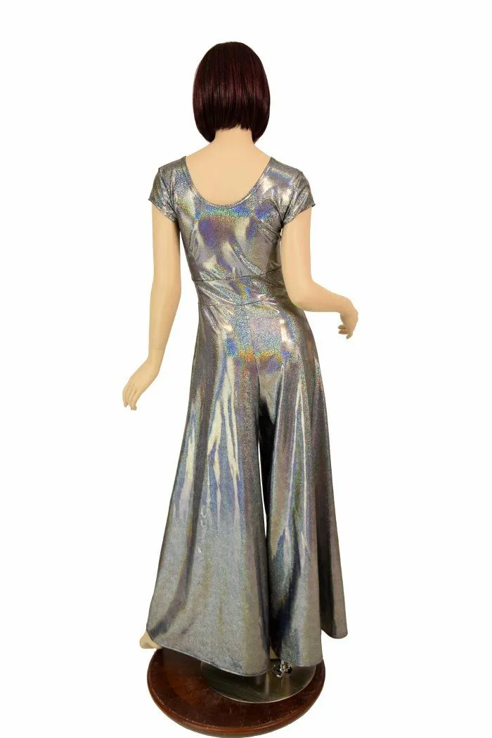 Silver Holographic Wide Leg Jumpsuit