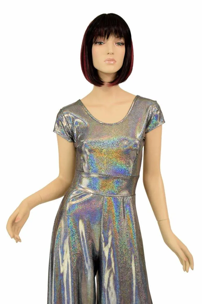 Silver Holographic Wide Leg Jumpsuit