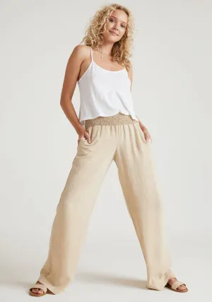Smocked Waist Wide Leg Pant