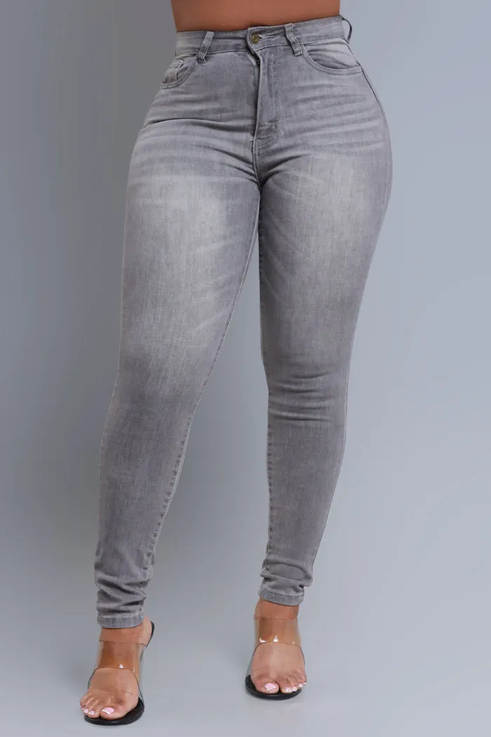 Sorry For You High Rise Fitted Skinny Jeans - Grey