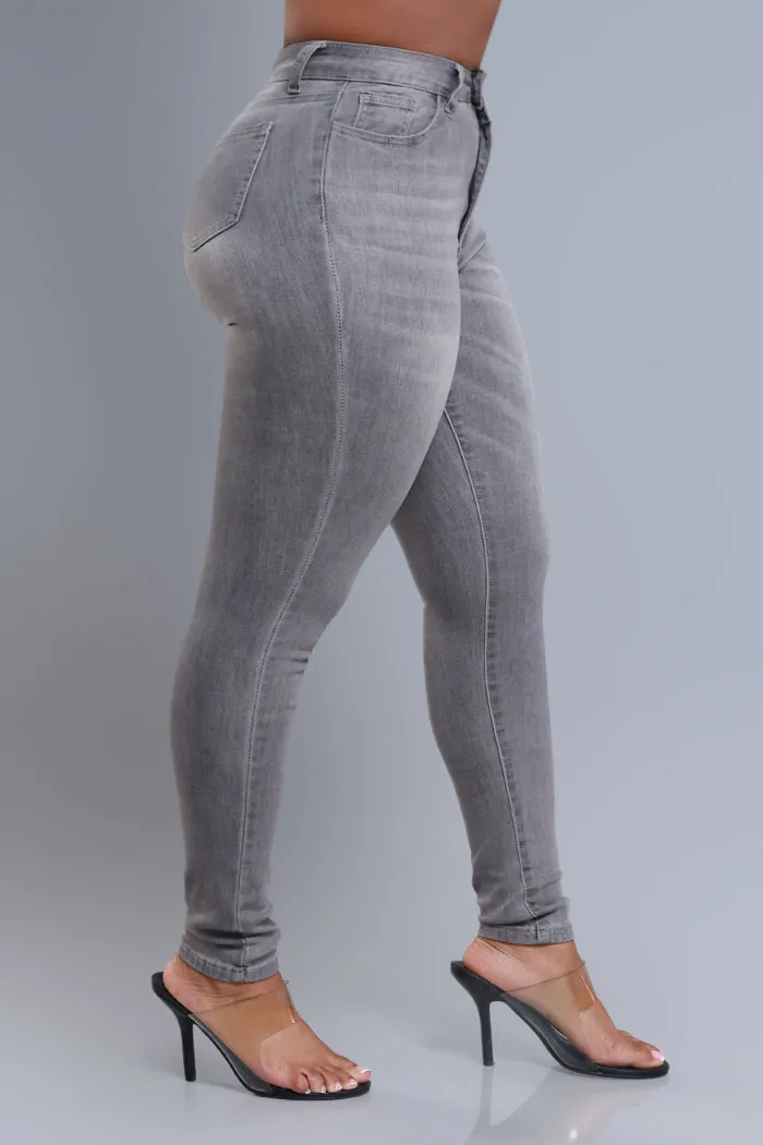 Sorry For You High Rise Fitted Skinny Jeans - Grey