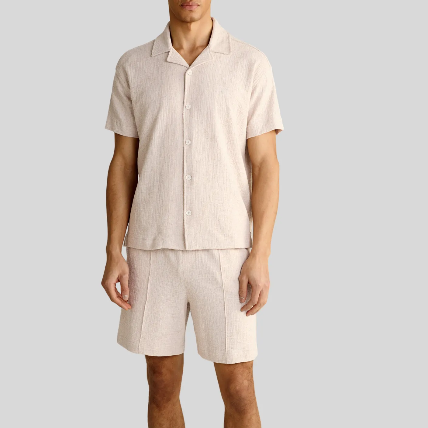 Structured Shorts with Pintuck Details - Beige
