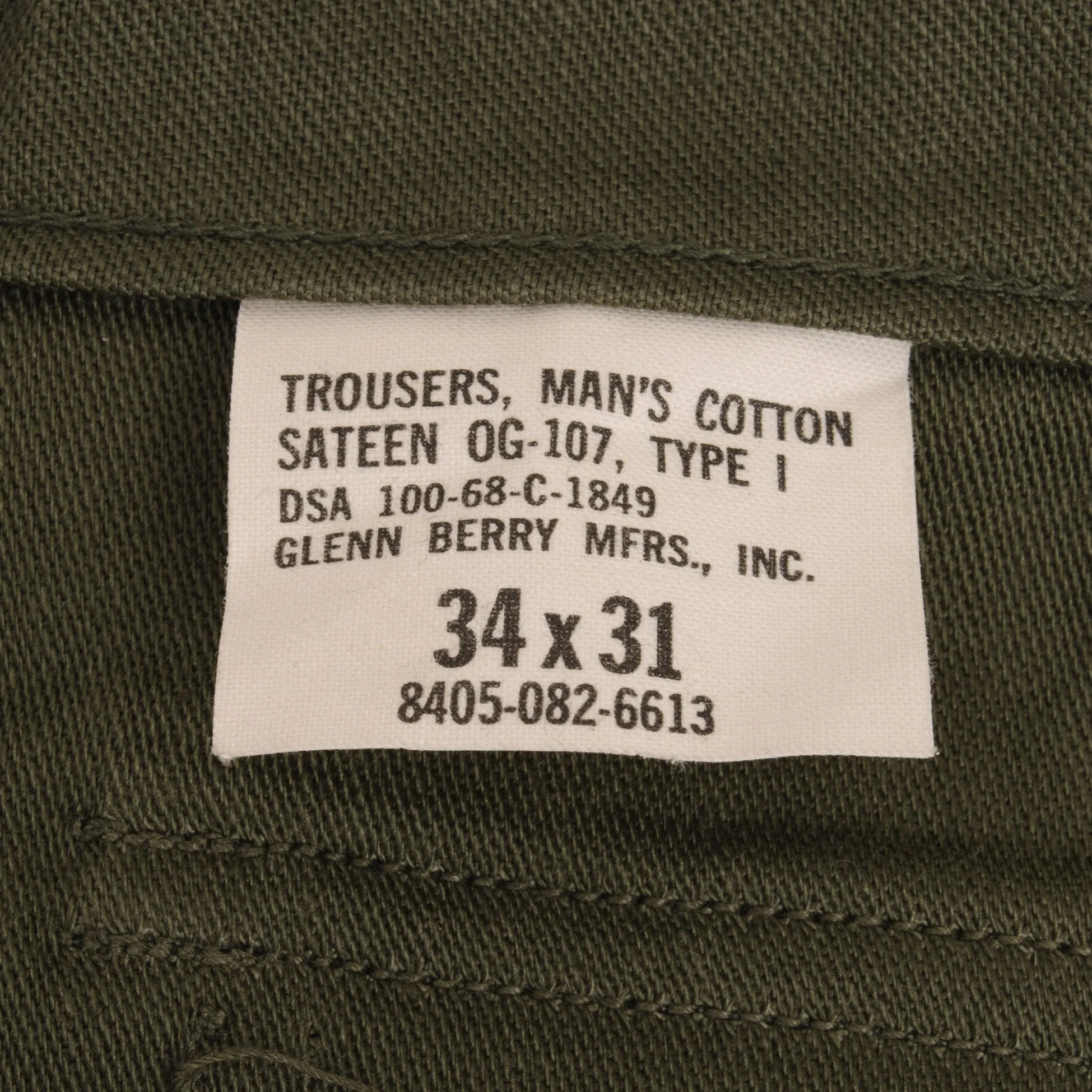 VINTAGE US ARMY UTILITY OG-107 SATEEN TROUSERS PANTS 1968 VIETNAM WAR 34X31 NOS