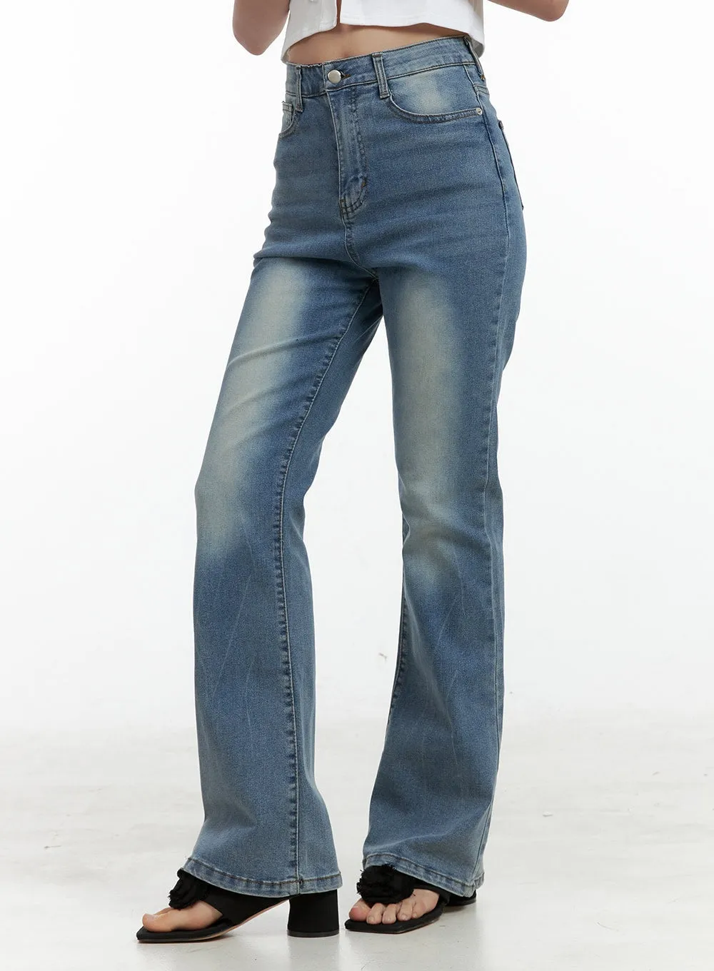 Washed Denim Bootcut Jeans OL402