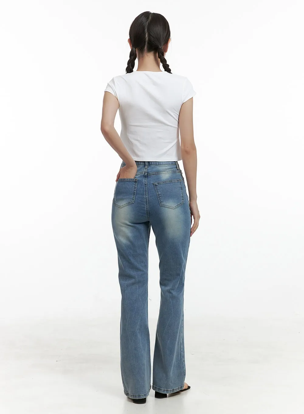 Washed Denim Bootcut Jeans OL402