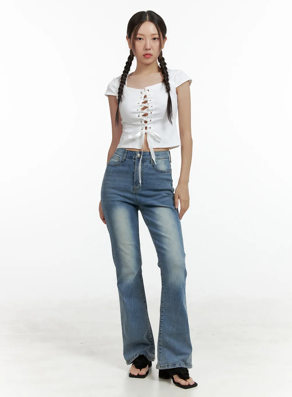 Washed Denim Bootcut Jeans OL402