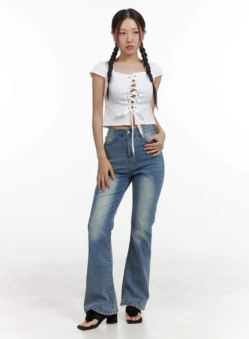 Washed Denim Bootcut Jeans OL402
