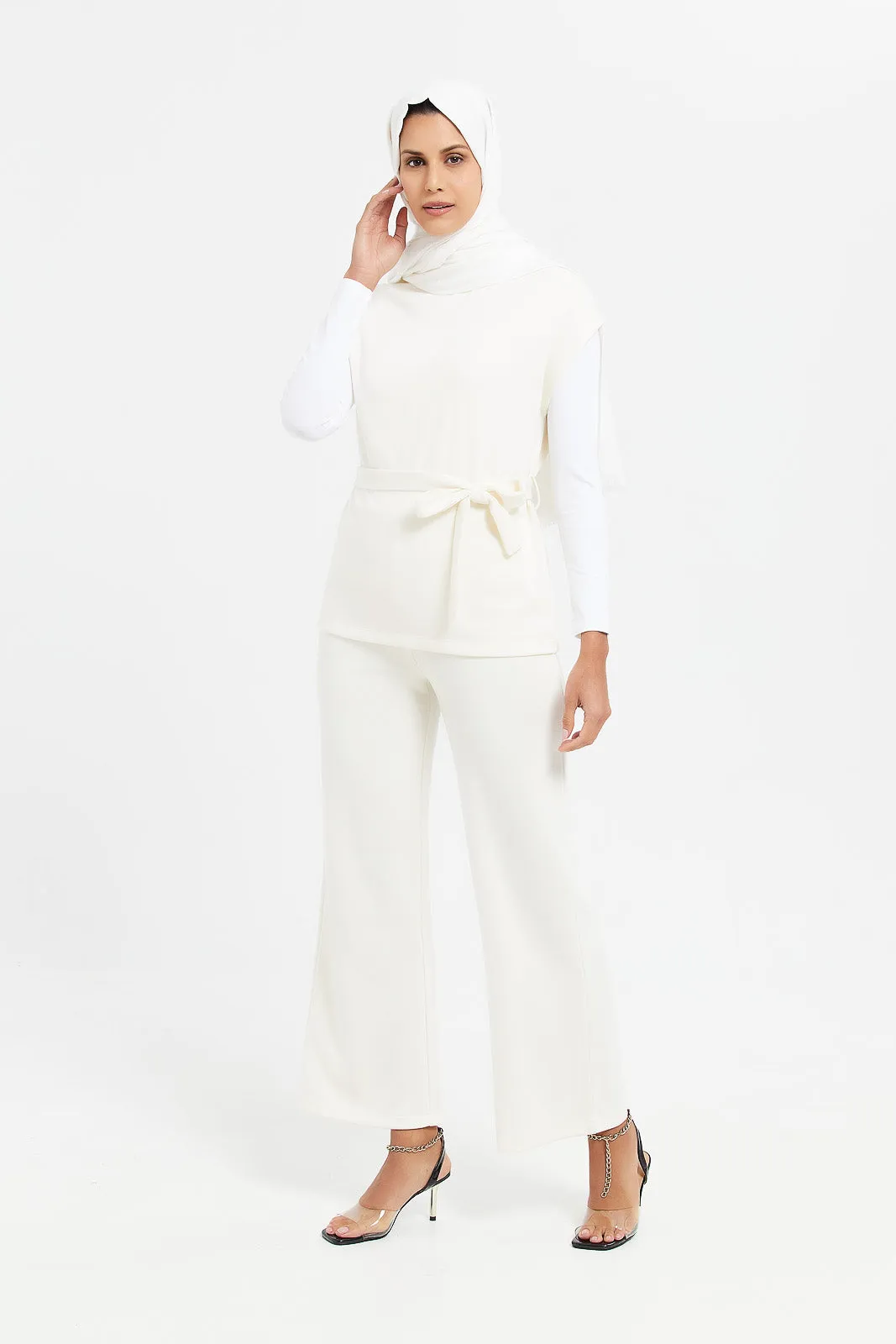 Women White High Waist Wide Leg Trouser