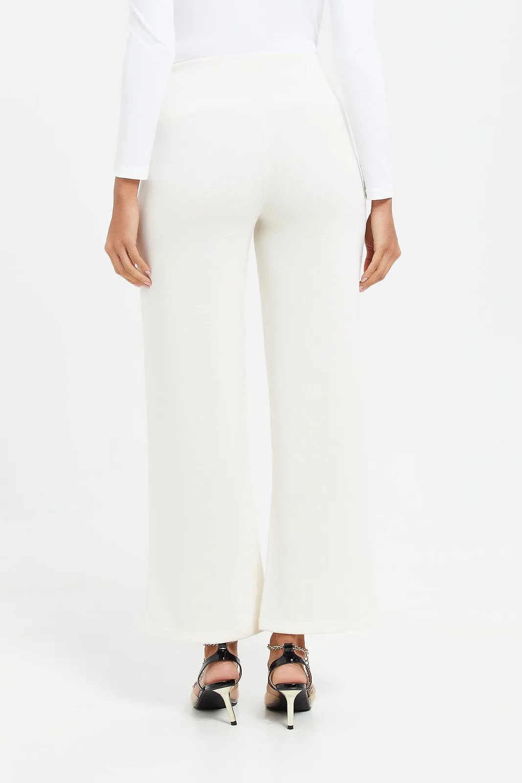 Women White High Waist Wide Leg Trouser